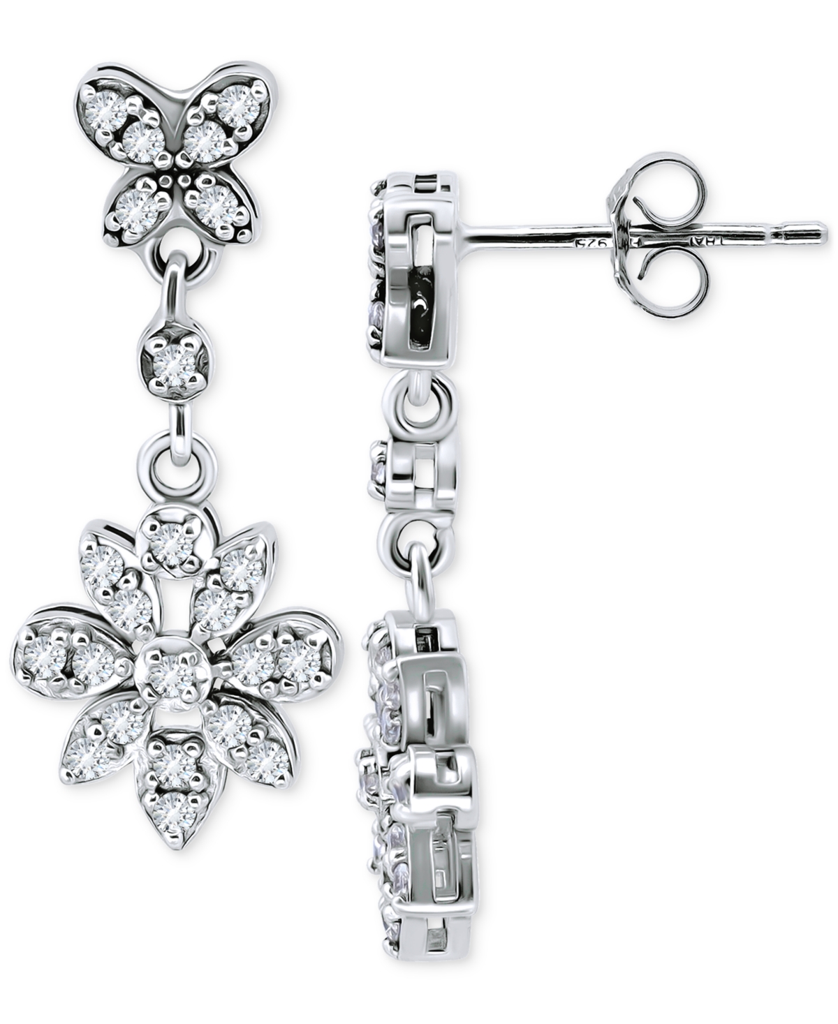 GIANI BERNINI CUBIC ZIRCONIA FLOWER DROP EARRINGS IN STERLING SILVER, CREATED FOR MACY'S 