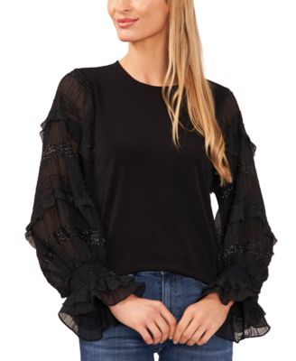 CeCe Women s Mixed Media Ruffle Sleeve Blouse Macy s