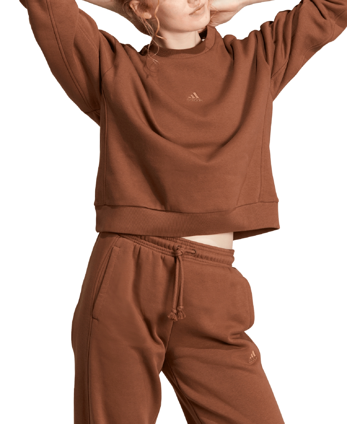 Adidas Originals Women's All Szn Fleece Dropped-shoulder Crewneck Sweatshirt In Preloved Brown