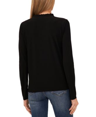 Women's Ruffle-Trim Long Sleeve Knit Top with Rhinestone Buttons