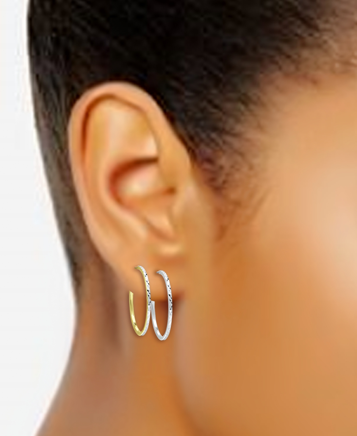 Giani Bernini 2-Pc. Set Textured Medium Hoop Earrings in Sterling Silver & 18k Gold-Plate, 1-1/4