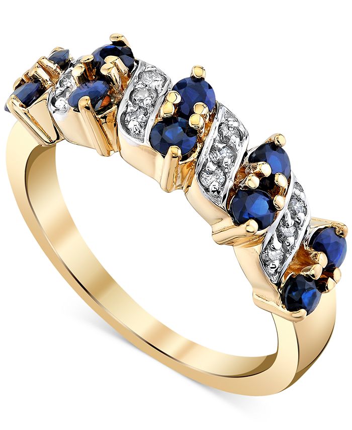 Macy's Sapphire (1 ct. t.w.) & Diamond (1/8 ct. t.w.) Ring In 14k Gold ...