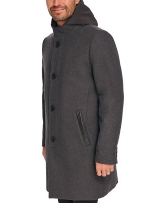 Men's Removable Hood Button Car Coat