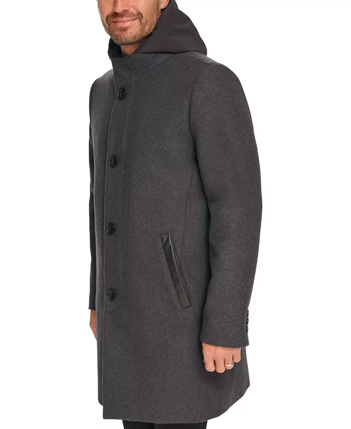 Men's Removable Hood Button Car Coat - thumbnail 3