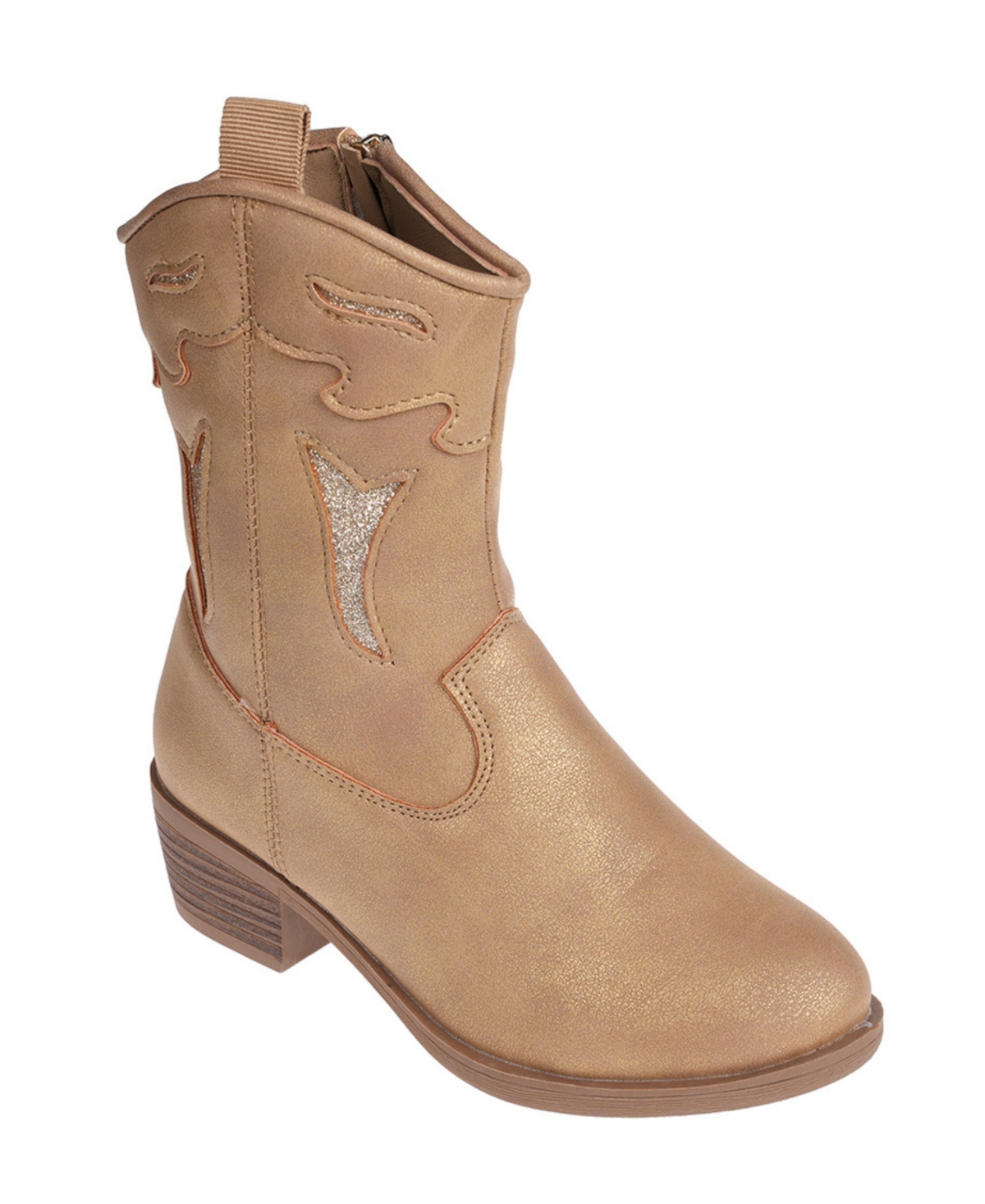 Shop Vince Camuto Little Girls Mid Calf Glitter Classic Western Cowgirl Boots In Tan
