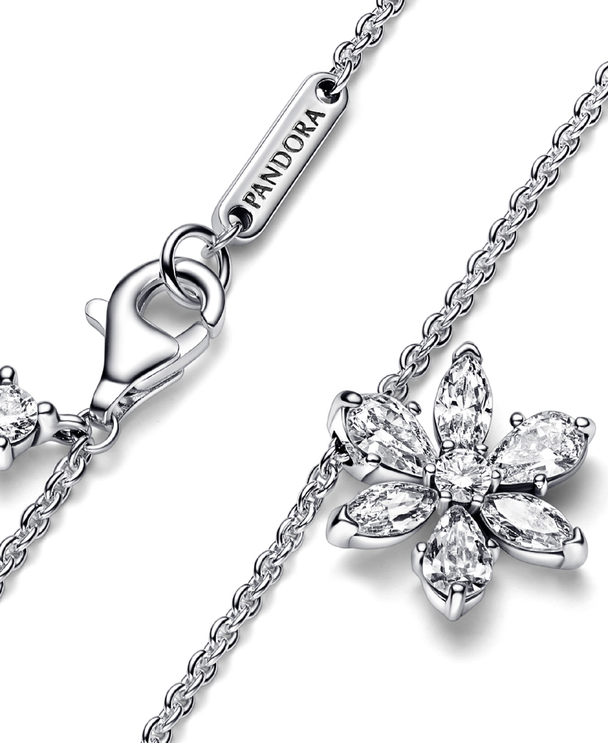 Pandora Timeless Sterling Silver Sparkling Cubic Zirconia Herbarium Cluster Pendant Necklace In Silver