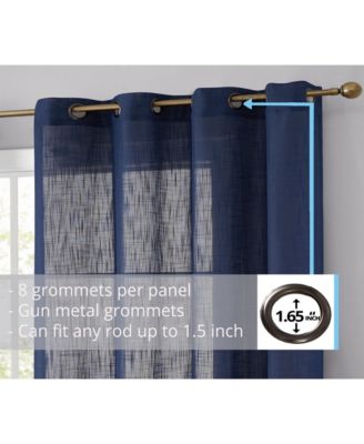 Abbey Faux Linen Textured Semi Sheer Privacy Sun Light Filtering Transparent Window Grommet Curtain Panels, Set of 2