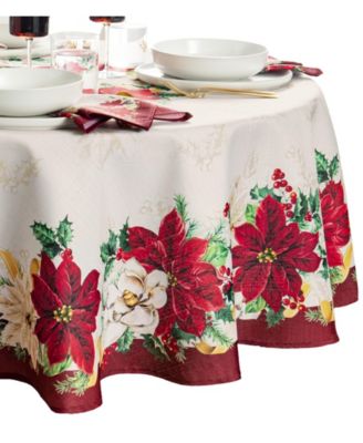 Poinsettia Garlands Engineered Tablecloth, 60" x 84" Oval