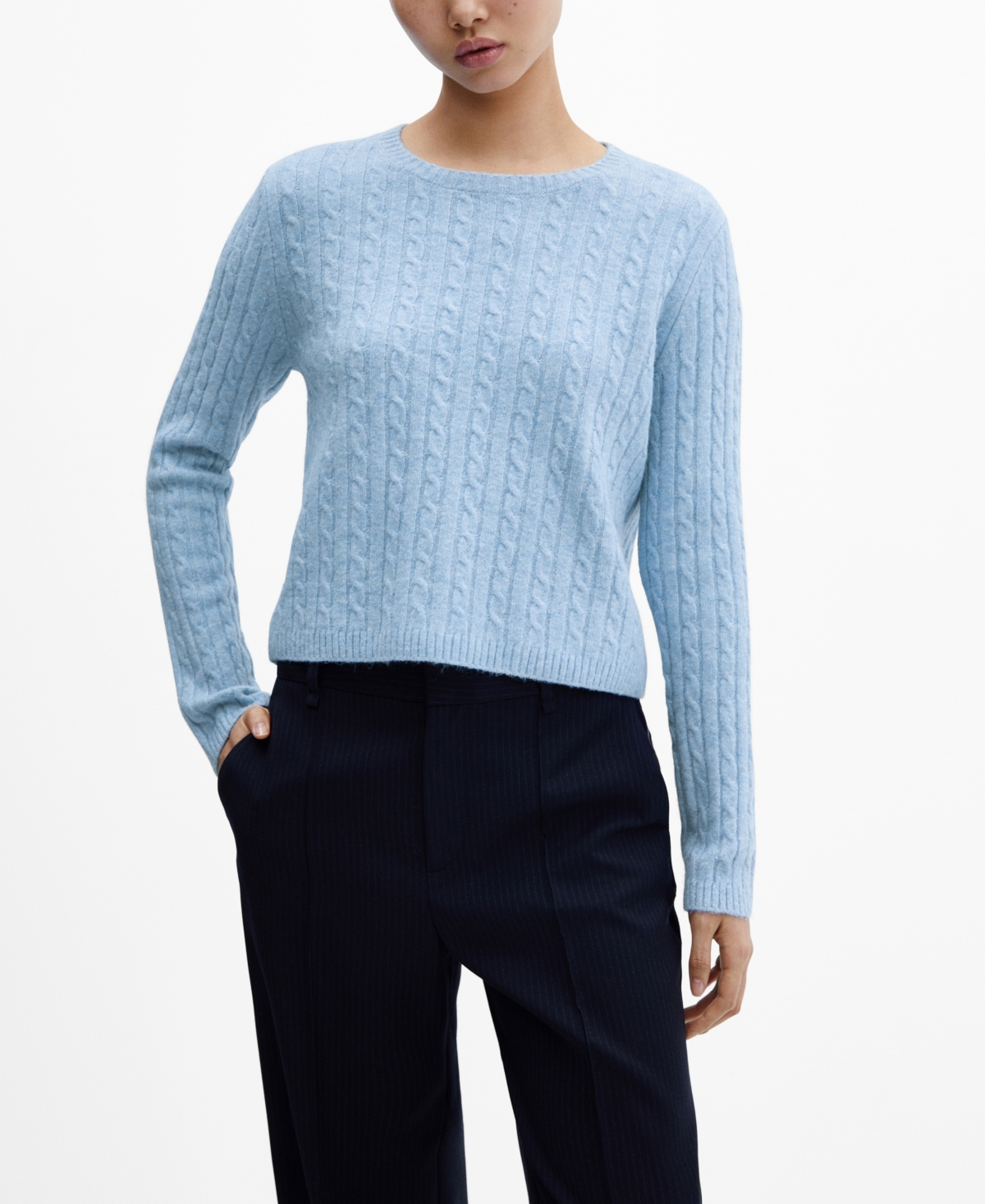 Mango Cable-knit Sweater Silver In Silver