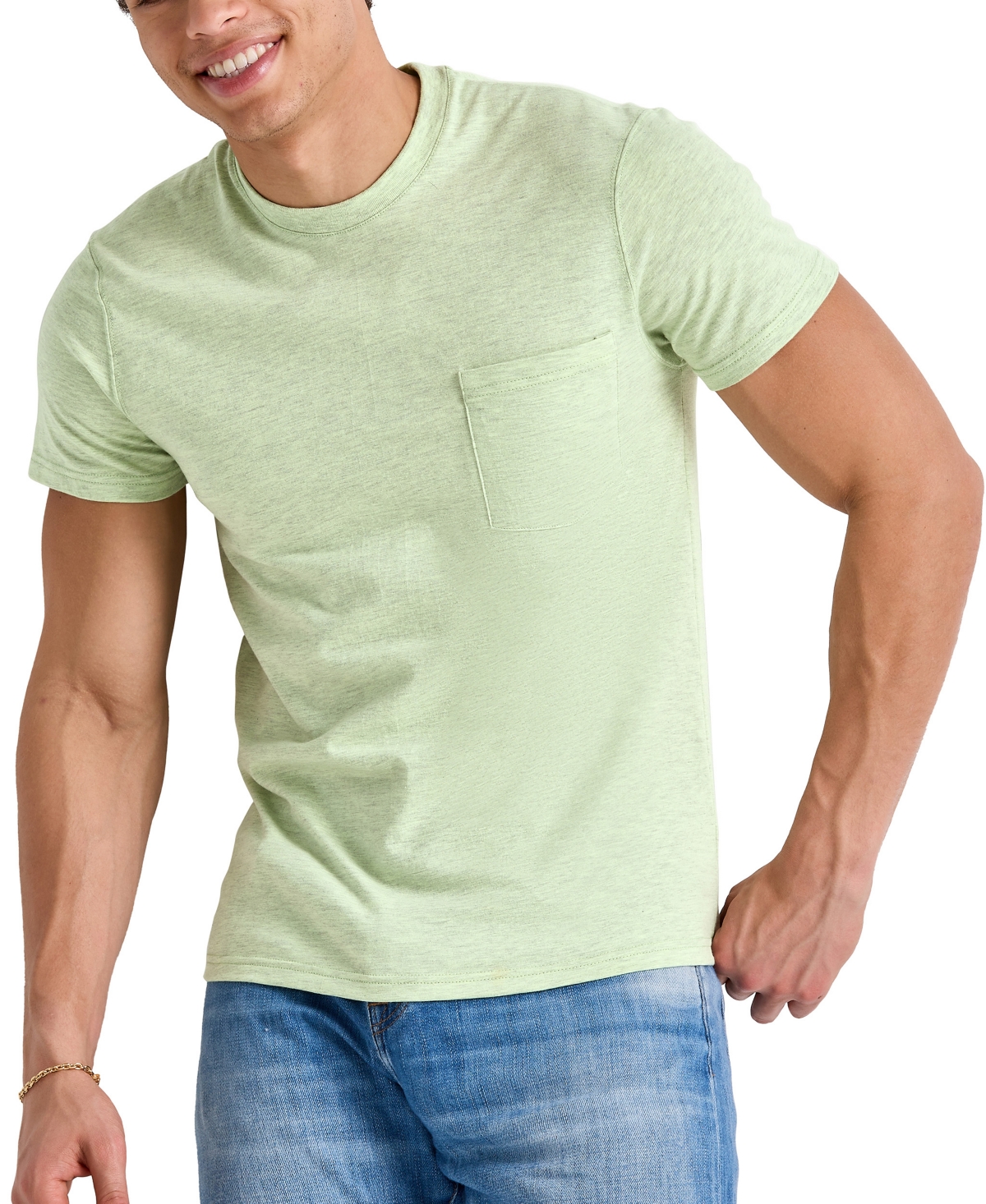 Men's Hanes Originals Tri-Blend Short Sleeve Pocket T-shirt - Green 3