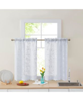Joyce Lace Sheer Kitchen Cafe Curtain Tiers for Small Windows, Kitchen & Bathroom - 30 W x 36 L Inch (Pair)