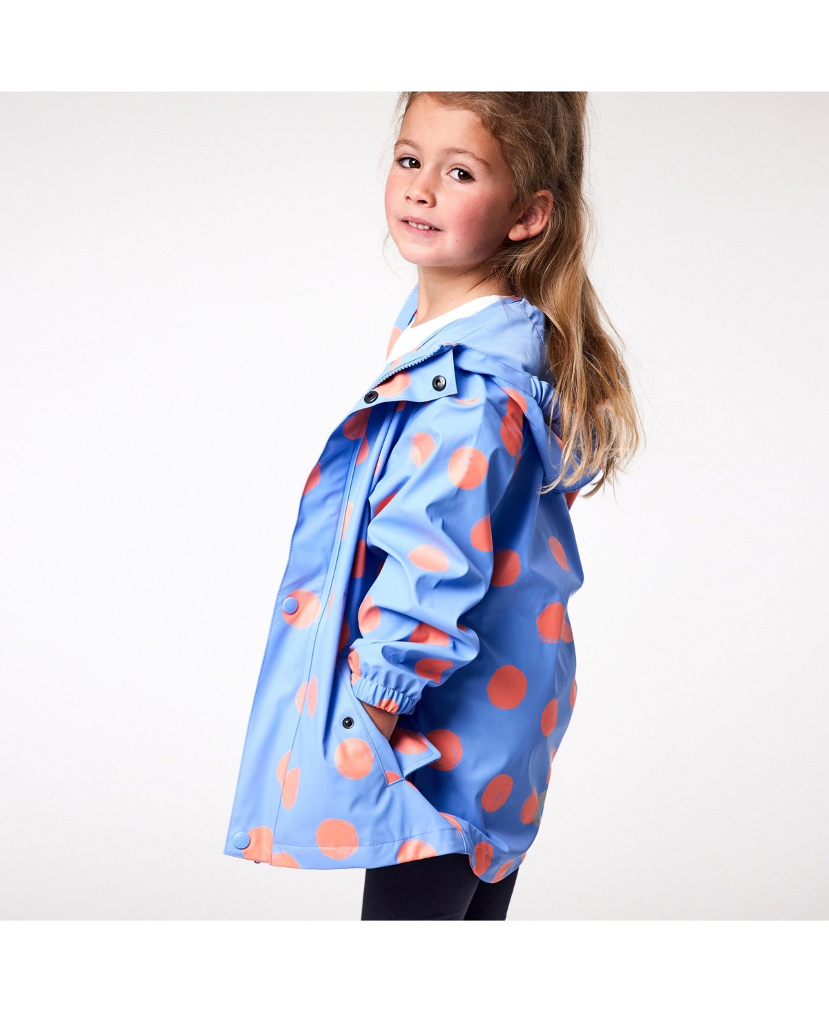 Girls Toddler, Child Cornflower Polka Dot Recycled Waterproof Raincoat -pastel blue