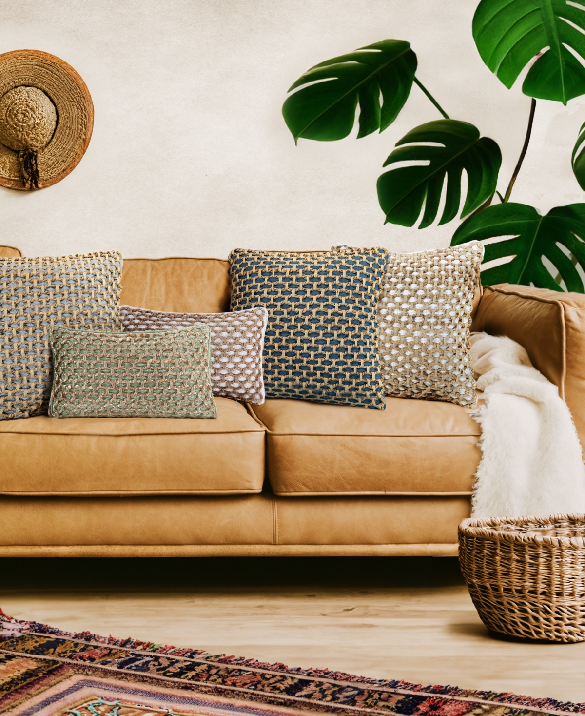 Boho Living Jada Jute Decorative Pillow, 20" X 20" In Blush Pink