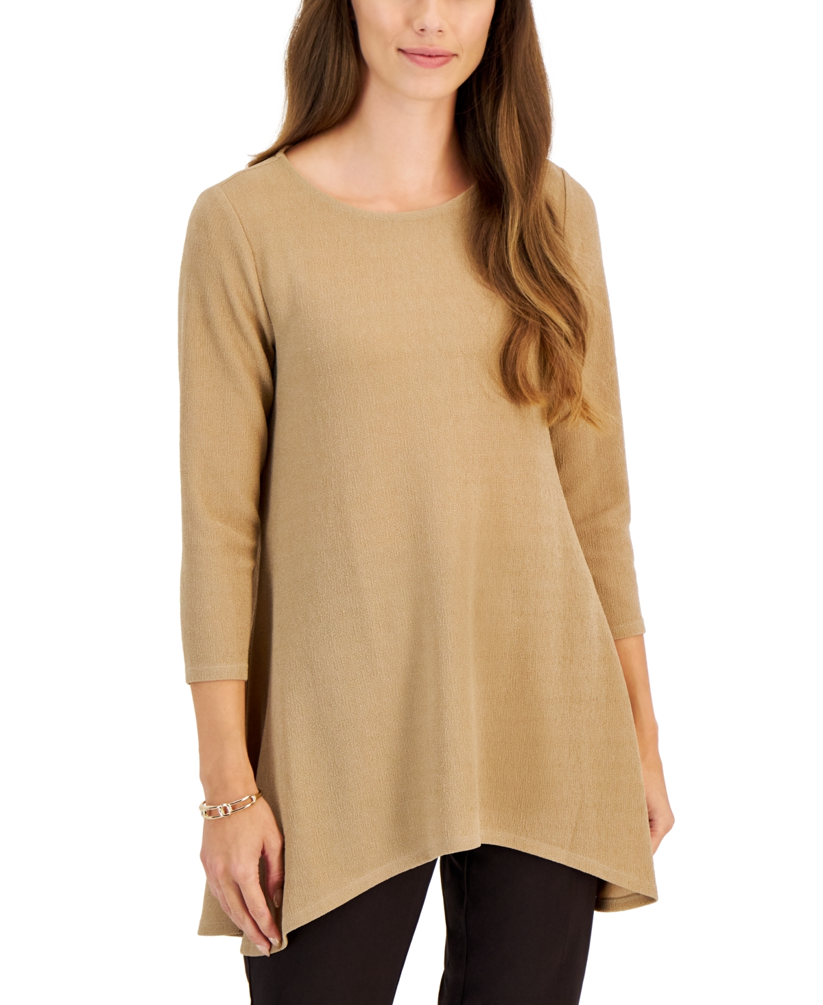 Jm Collection Women's New Shine Solid 3/4 Sleeve Knit Top, Created For Macy's In New Fawn