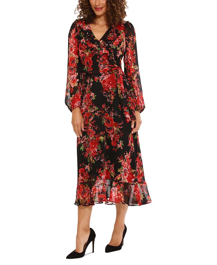 London Times Women s Chiffon V Neck Long Sleeve Maxi Dress Macy s