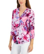 Jm Collection Petite Floral-Print Satin Blouse, Created for Macy's
