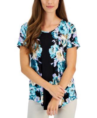 JM Collection - Women's Garden Dream Printed Short-Sleeve Top