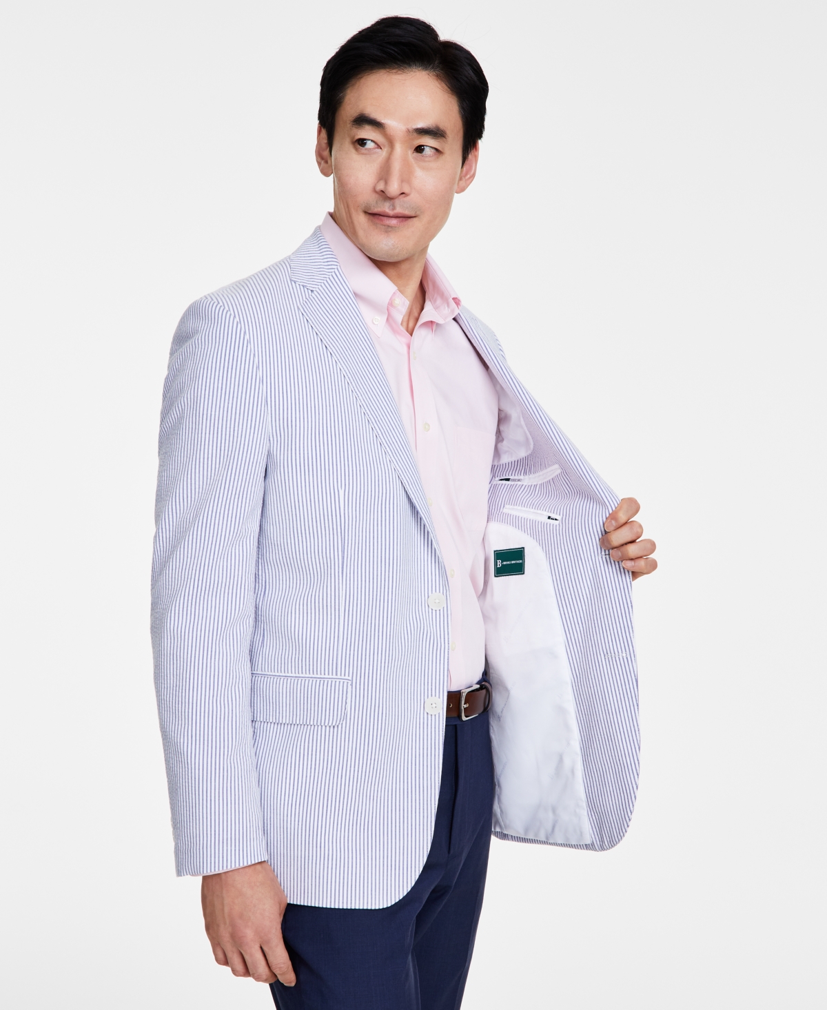 B by Brooks Brothers Men's Classic-Fit Stretch Stripe Seersucker Sport Coat
