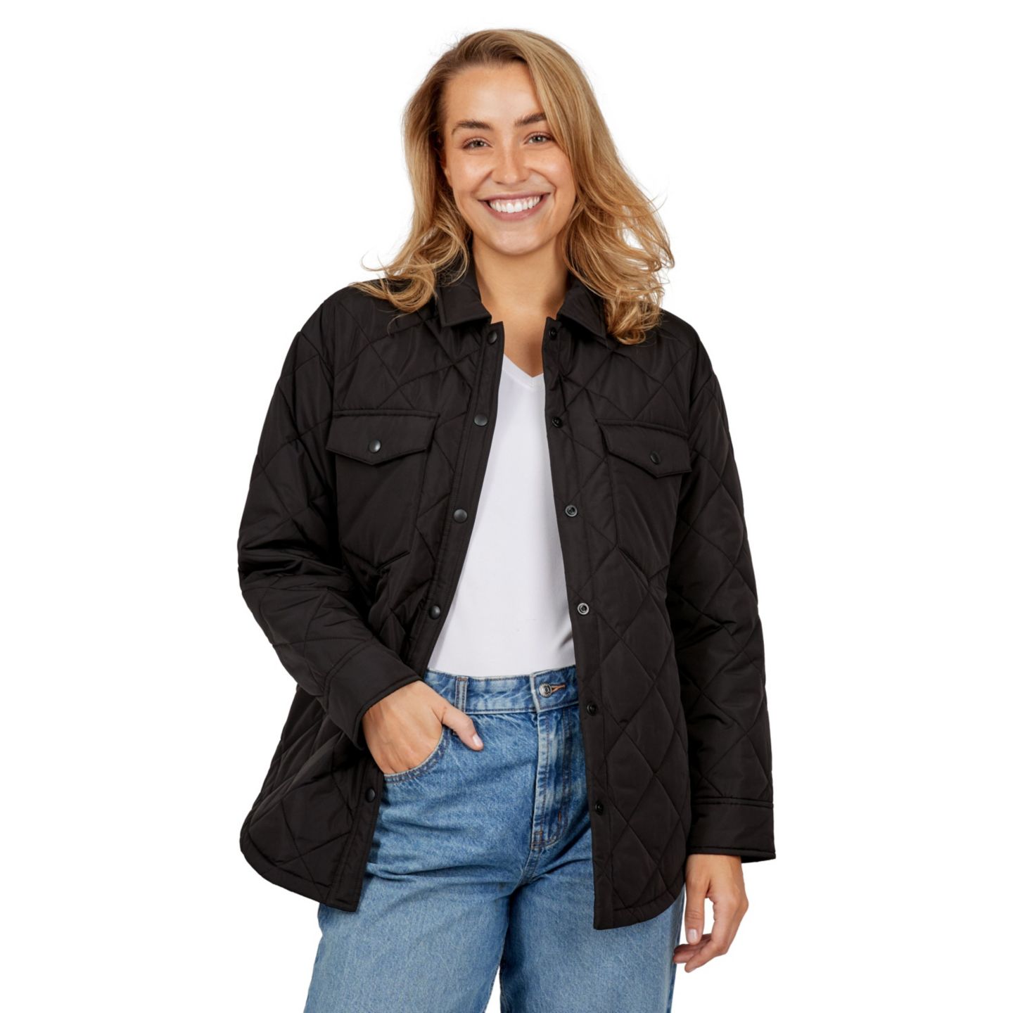 Женские куртки Free Country Trailblazer Quilted Shacket, цвет: Чёрный — фото 1