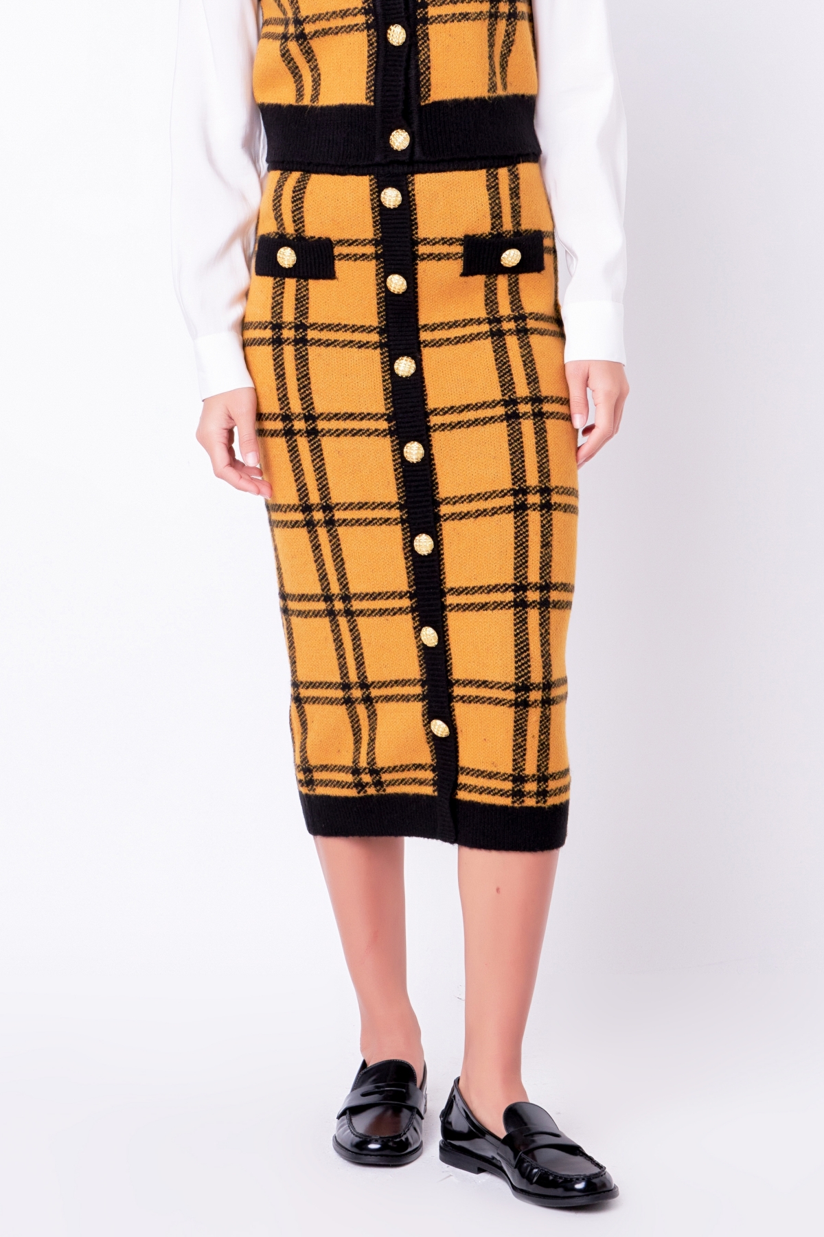 ENGLISH FACTORY WOMEN'S KNIT CHECK PLAID MIDI SKIRT