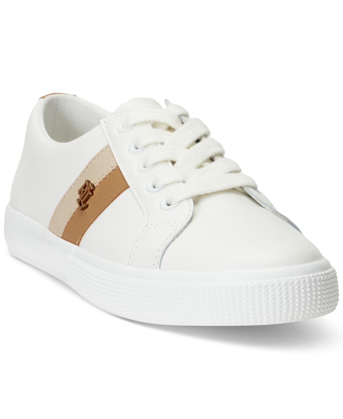 Женские кроссовки Lauren Ralph Lauren Janson II Leather, цвет: Белый / Песочный — фото 1