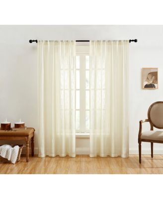 Linda Faux Linen Textured Semi Sheer Privacy Light Filtering Transparent Window Rod Pocket Floor Length Thick Curtains Drapery Panels for Office & Living Room, 2 Panels (54 W x 84 L, Ivory)