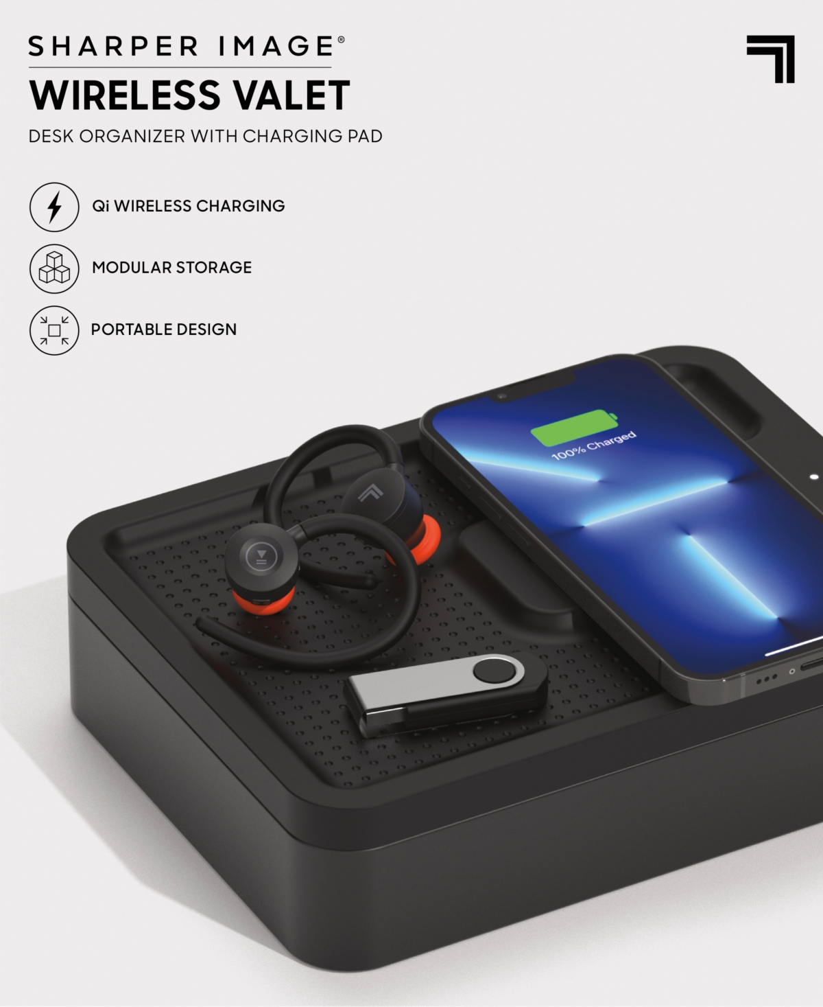 Sharper Image Wireless Valet Desk Organizer with Charging Pad, Set of 6