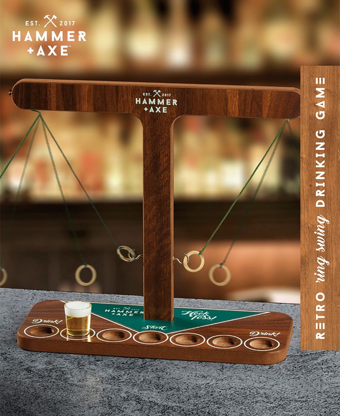 Hammer + Axe Vintage Ring Swing Drinking Game, Handcrafted Wood With