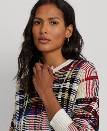 Lauren Ralph Lauren Women's Checked Plaid Wool-Blend Poncho Sweater Multi