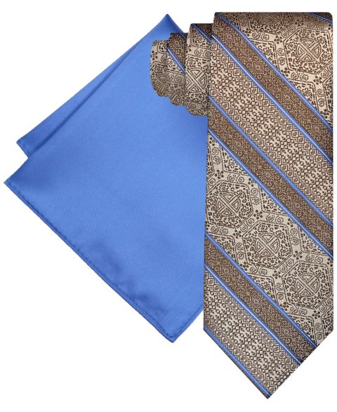 Мужской набор Steve Harvey Tapestry Stripe: галстук и нагрудный платок, цвет: Экрю