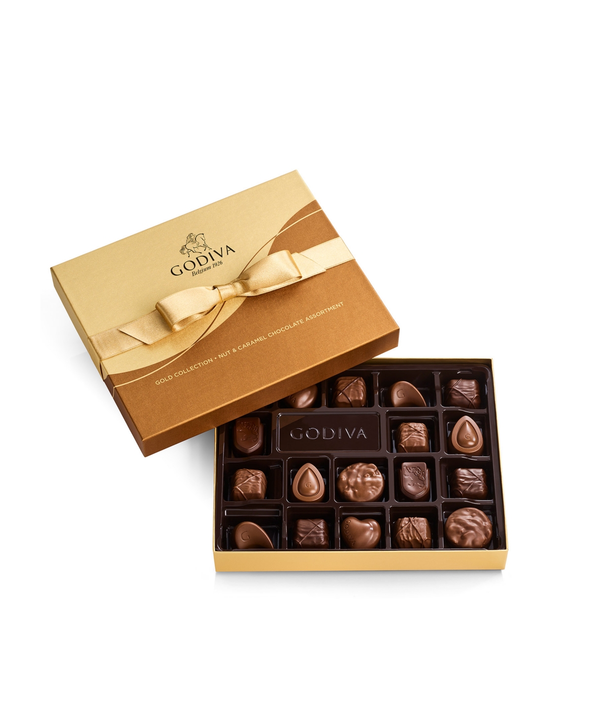 Godiva Chocolatier Assorted Nut and Caramel Chocolate Gold-Tone Gift Box, 18 Piece