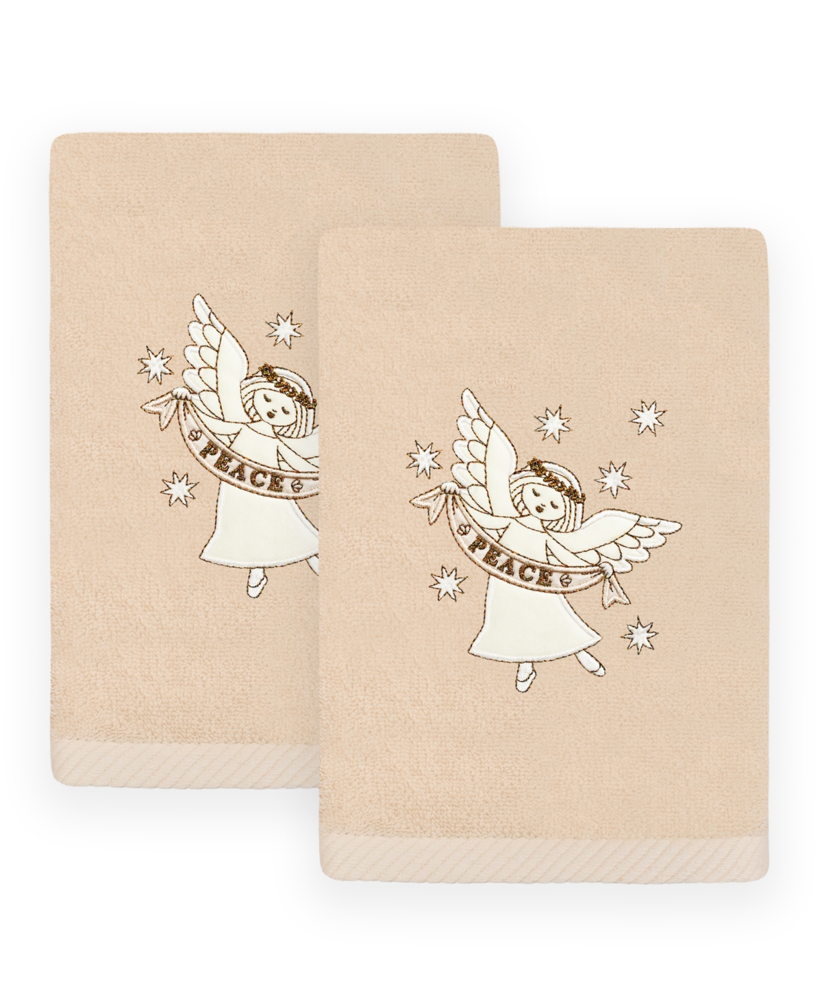 Linum Home Christmas Angel Embroidered Luxury 100% Turkish Cotton Towels, 2 Piece