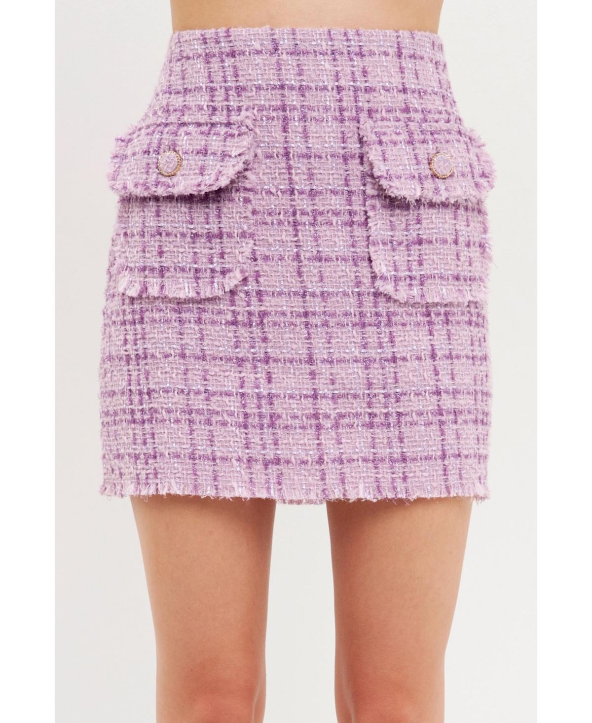 Endless Rose Boucle Tweed Wool-blend Skirt In Purple