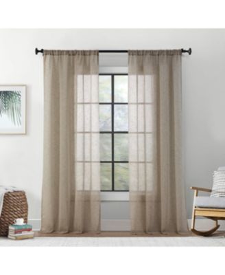 Penelope Faux Linen Textured Semi Sheer Privacy Sun Light Filtering Transparent Window Rod Pocket Thick Curtain Panels, Set of 2