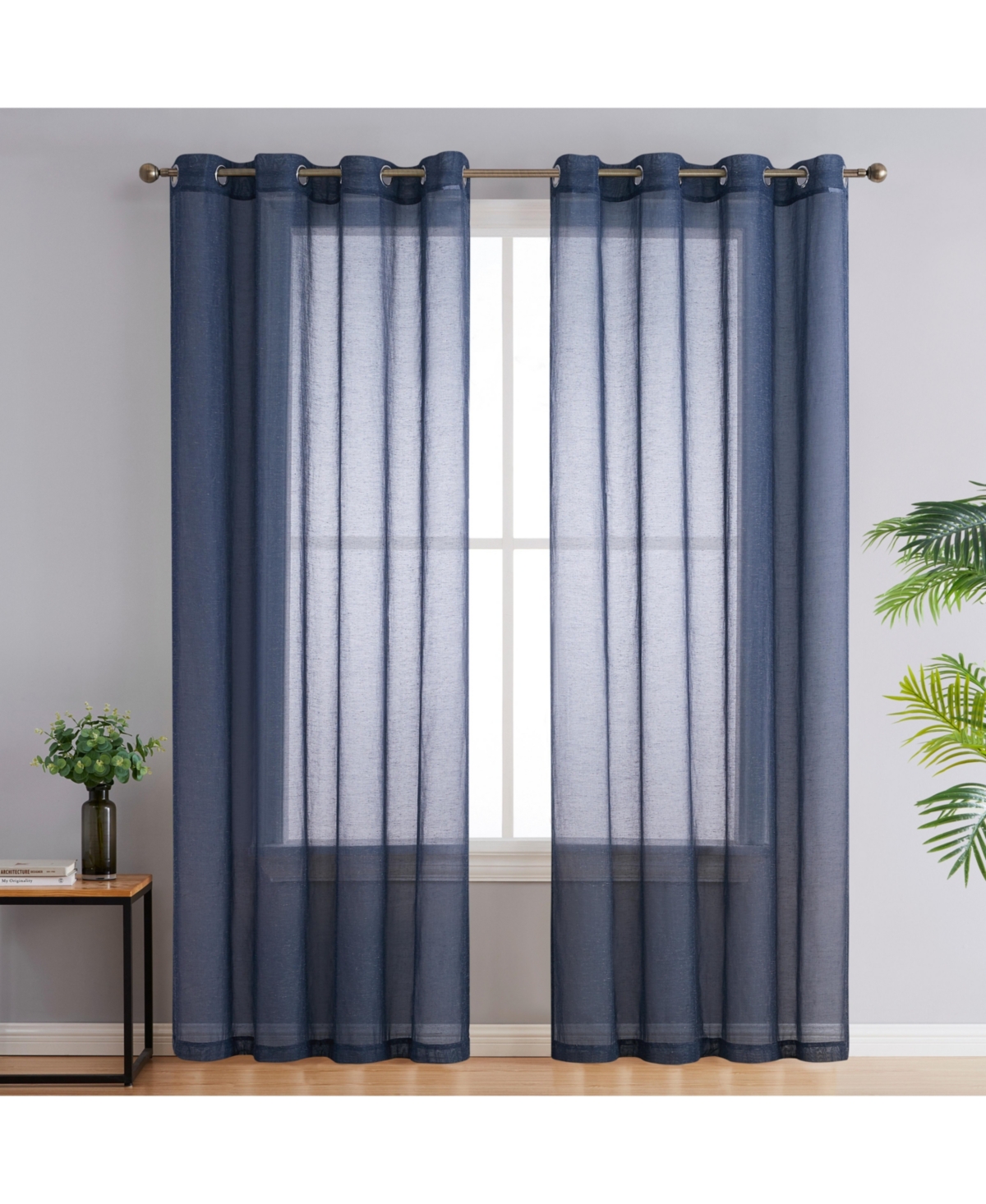 Hlc.me Sierra Burlap Flax Linen Semi Sheer Privacy Light Filtering Transparent Window Grommet Thick Curtains Drapery Panels for Office & Living Room