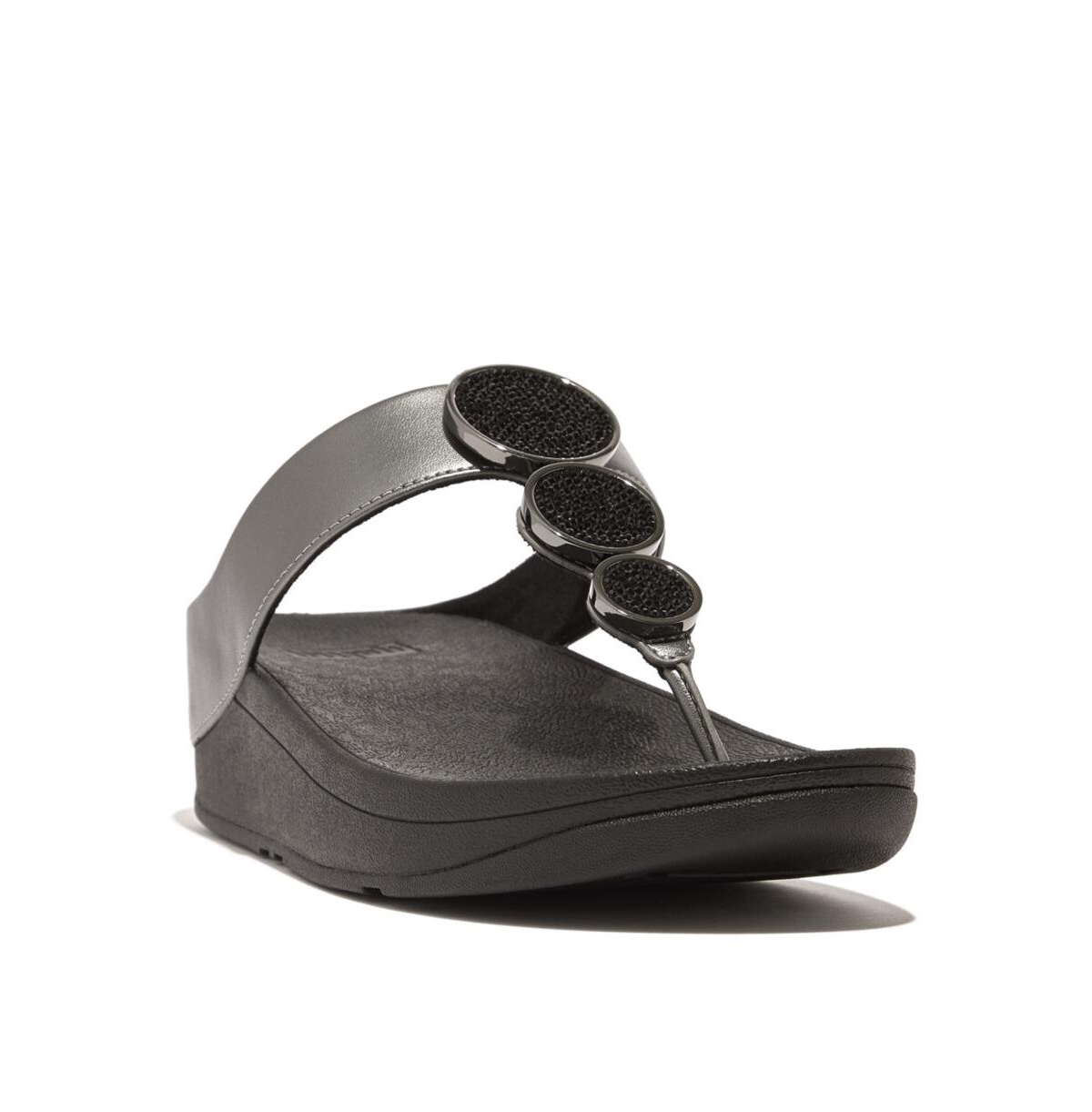 Women's Halo Bead-Circle Metallic Toe-Post Sandals - Pewter Black