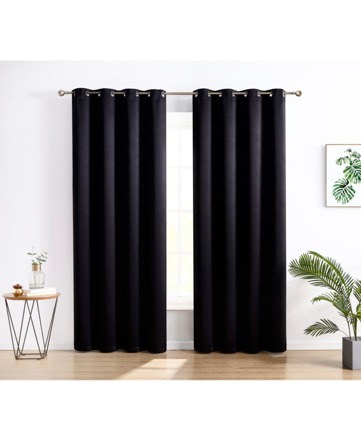 Oxford Blackout Curtains for Bedroom, Noise Reduction Thermal Insulated Window Curtain Grommet Panels, Set of 2 - Black
