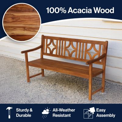 Sloane 59.1" 3-Seat Ogee Diamond-Back 600-Lbs Support Acacia Wood Outdoor Garden Patio Bench