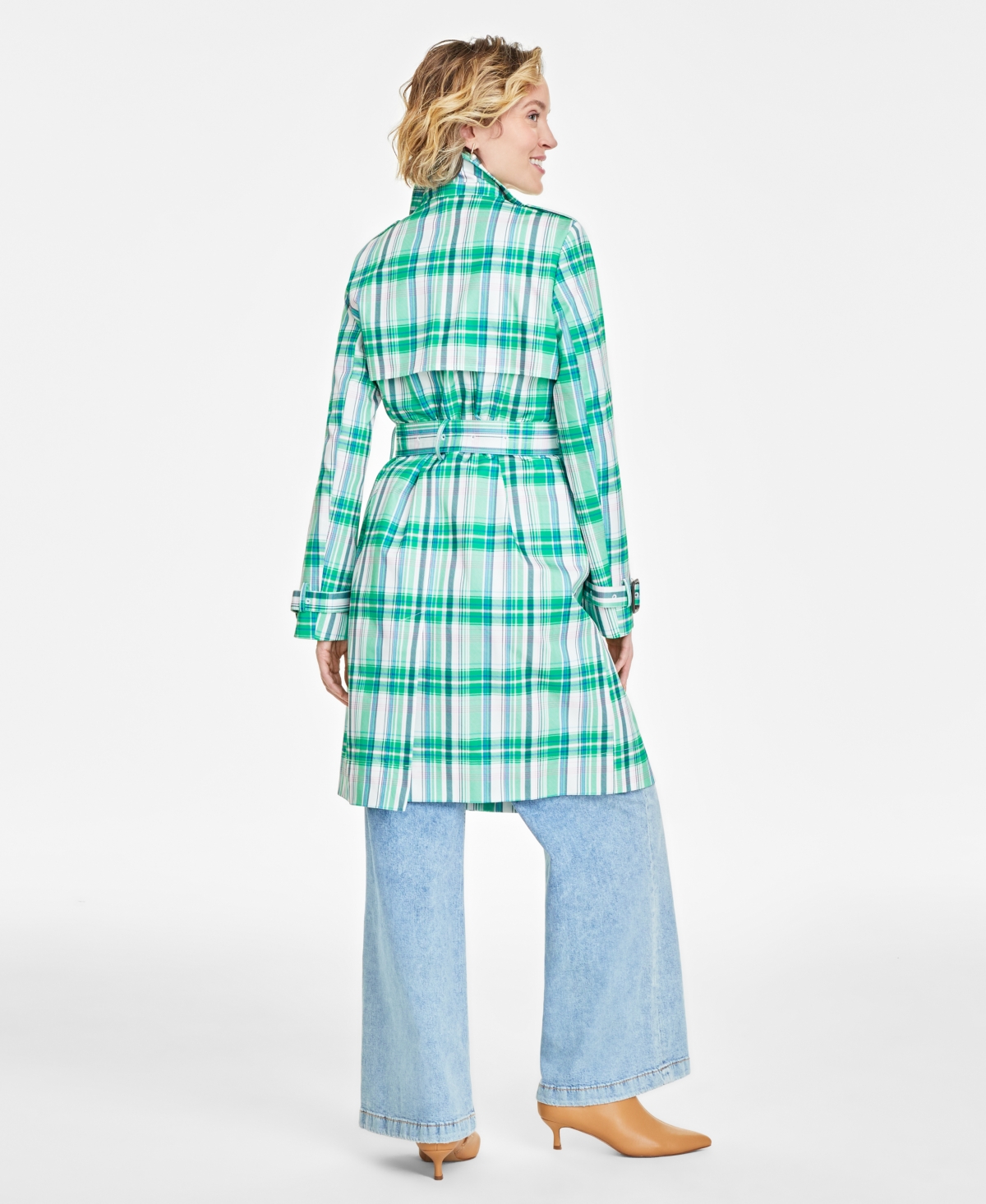 On 34th Women's Plaid Double-Breasted Trench Coat, Created for Macy's