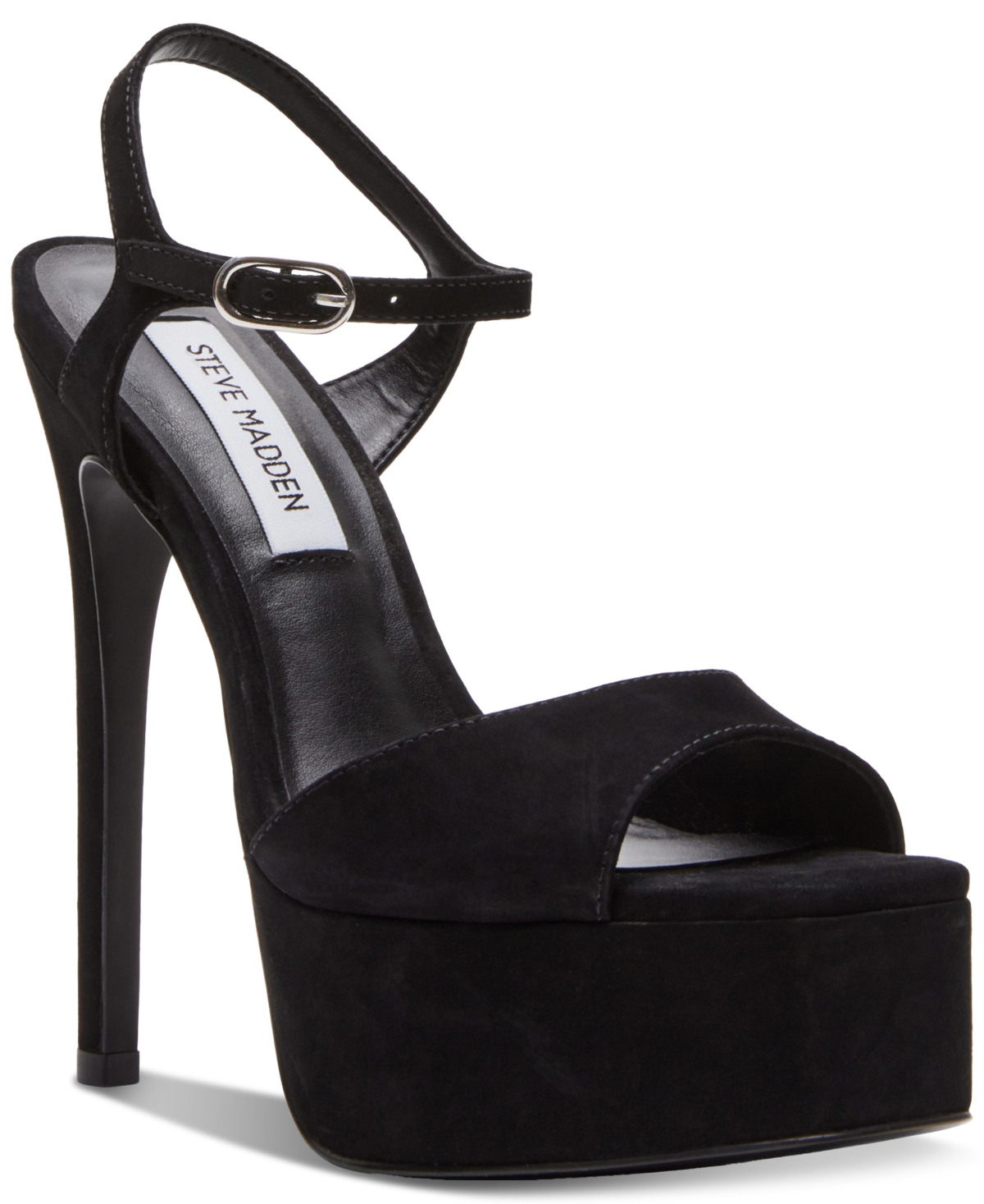 Shop Steve Madden Women's Cologne Ankle-strap Platform Dress Sandals In Black Suede