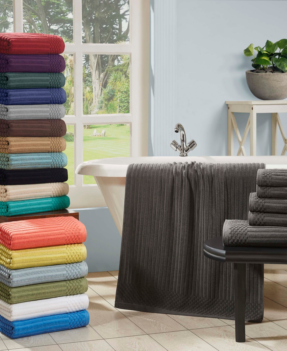 Superior Soho Checkered Border Cotton Ribbed Textured Ultra-Absorbent Towel,
