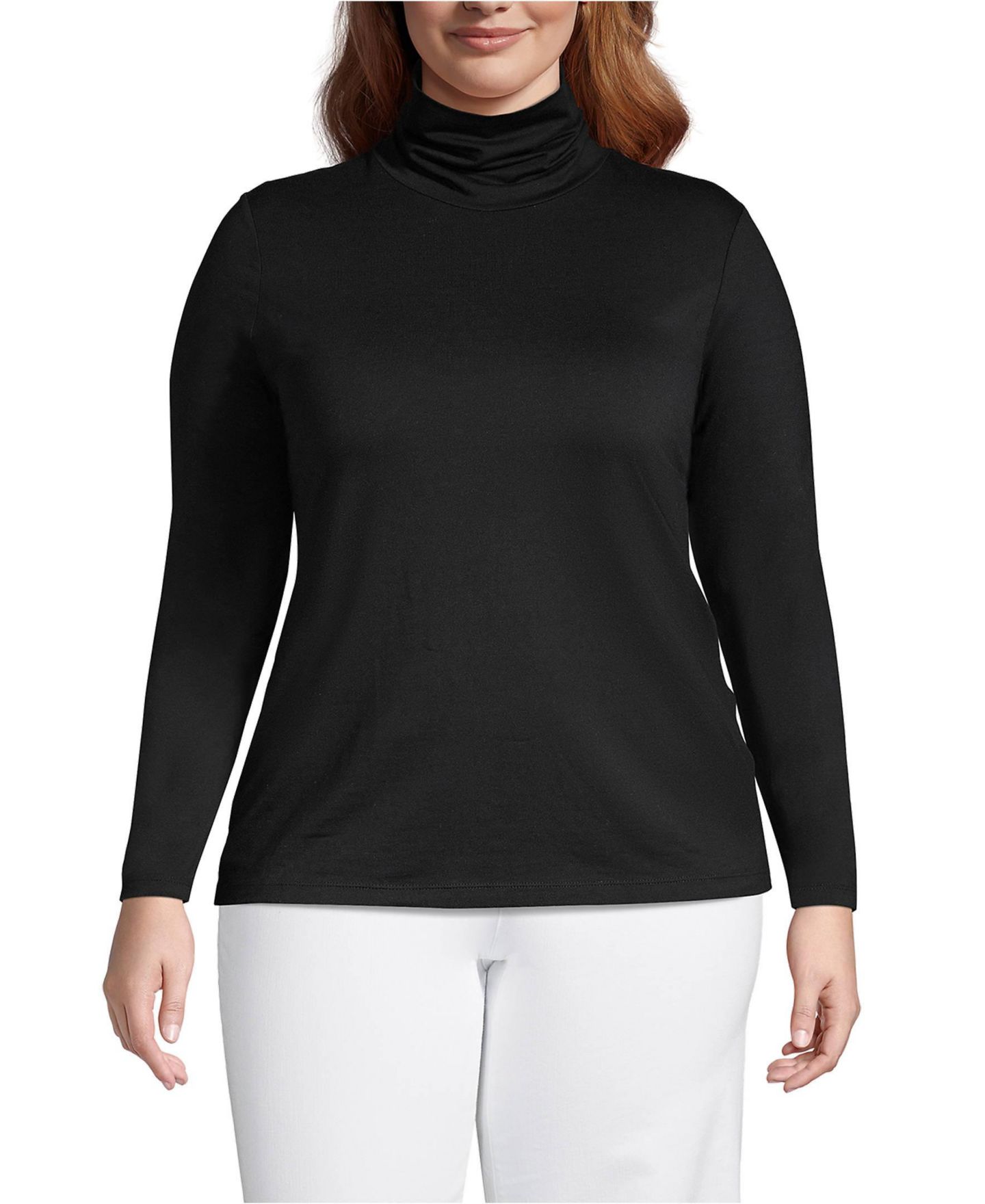 Женская футболка Lands' End Plus Size Lightweight Fitted Long Sleeve Turtleneck, цвет: Чёрный — фото 1