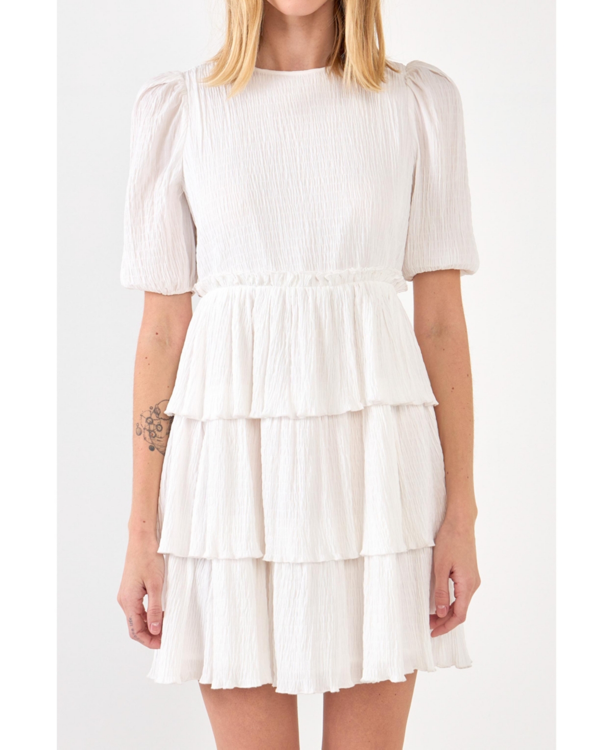Women's Texture Tiered Dress - White