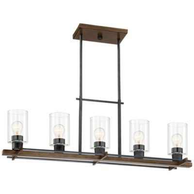 Ranger Dust Bronze Wood Linear Pendant Chandelier 36 3/4" Wide Rustic Clear Glass 5-Light Fixture for Dining Room Kitchen Island