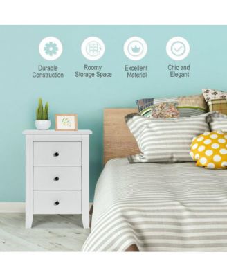 2 Pieces solid MDF board End Beside Table with 3 Drawers Nightstand