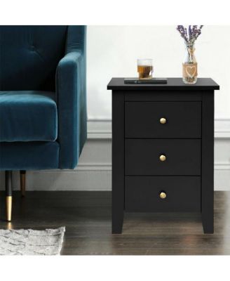 2 Pieces solid MDF board End Beside Table with 3 Drawers Nightstand