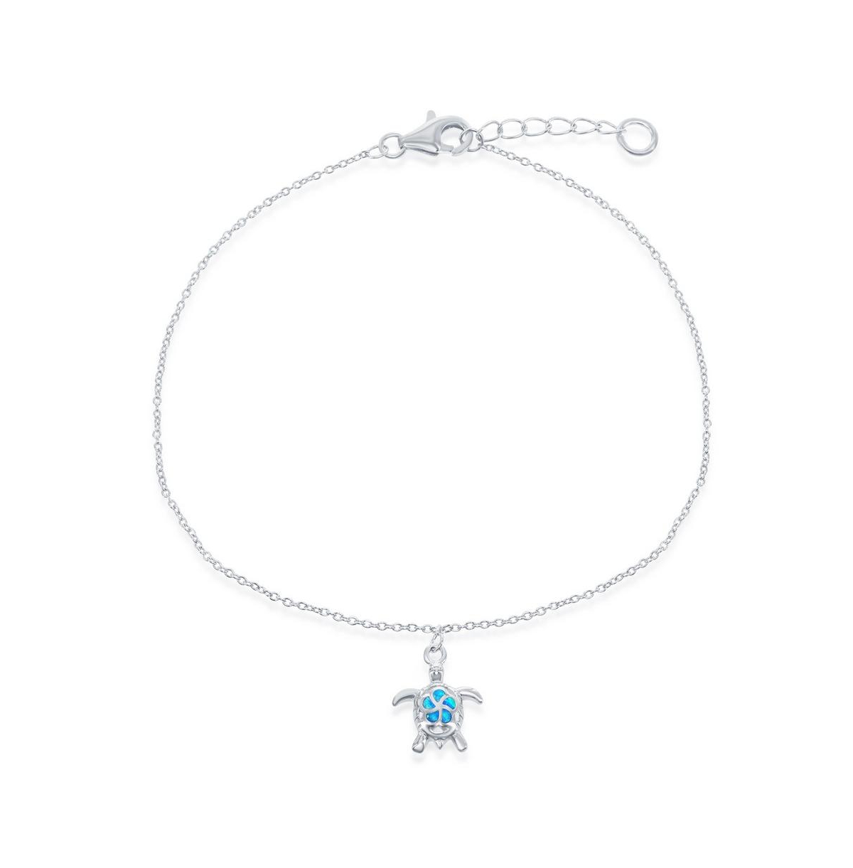 Sterling Silver Blue Inlay Opal Turtle Anklet - Blue