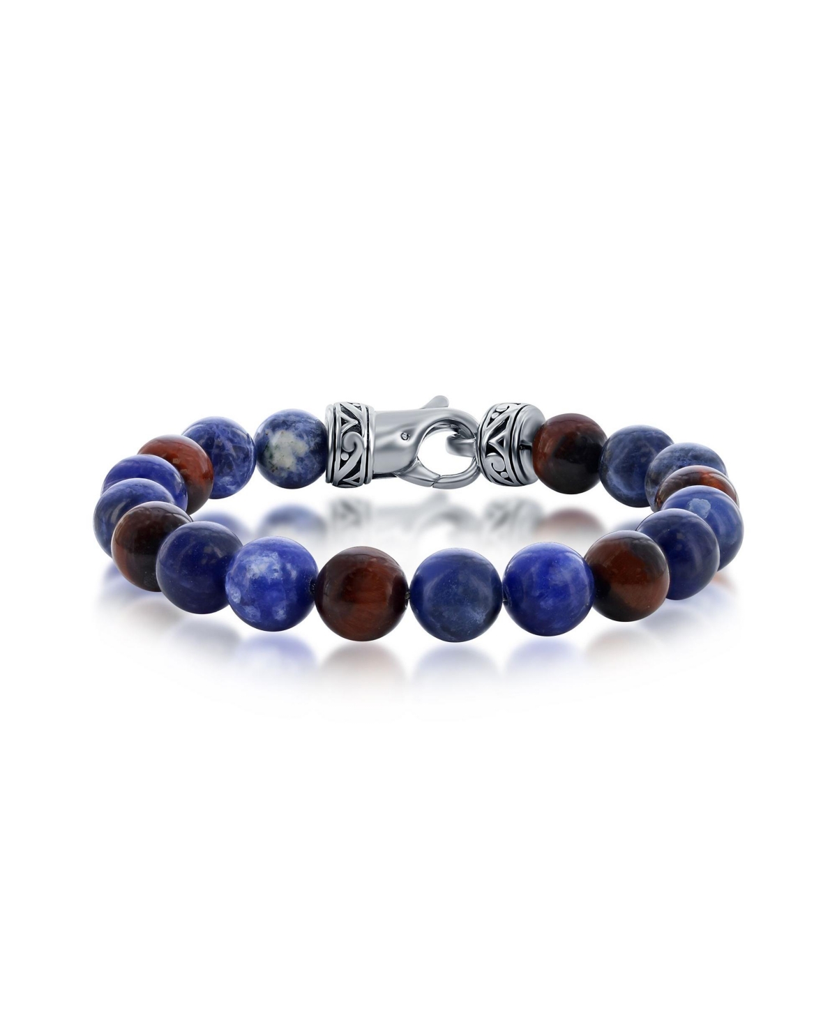 Stainless Steel 10mm Natural Stone Bead Bracelet - Tiger eye