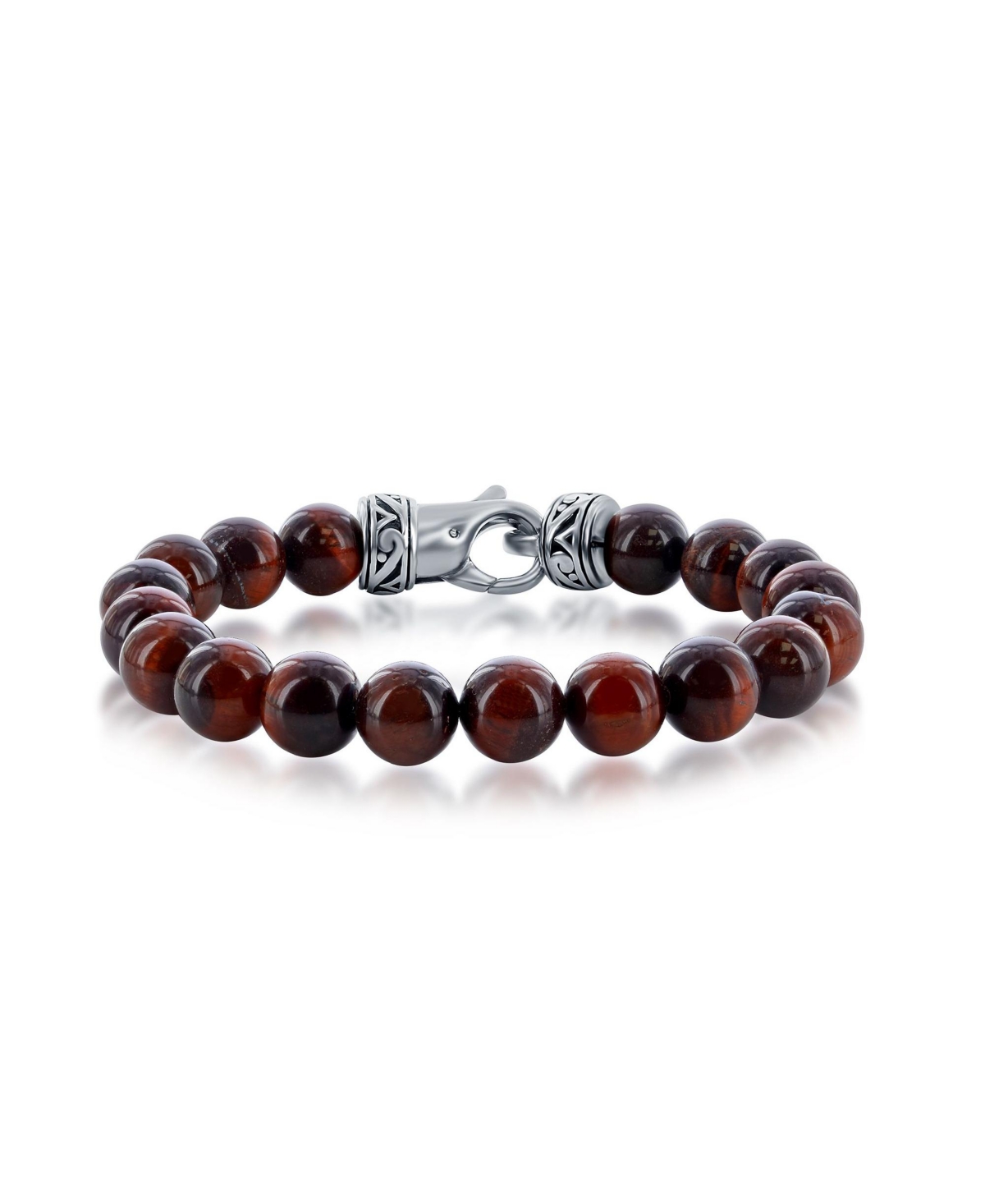 Stainless Steel 10mm Natural Stone Bead Bracelet - Tiger eye