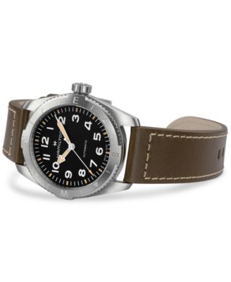 Women's Swiss Automatic Khaki Field Expedition Green Leather Strap Watch 37mm